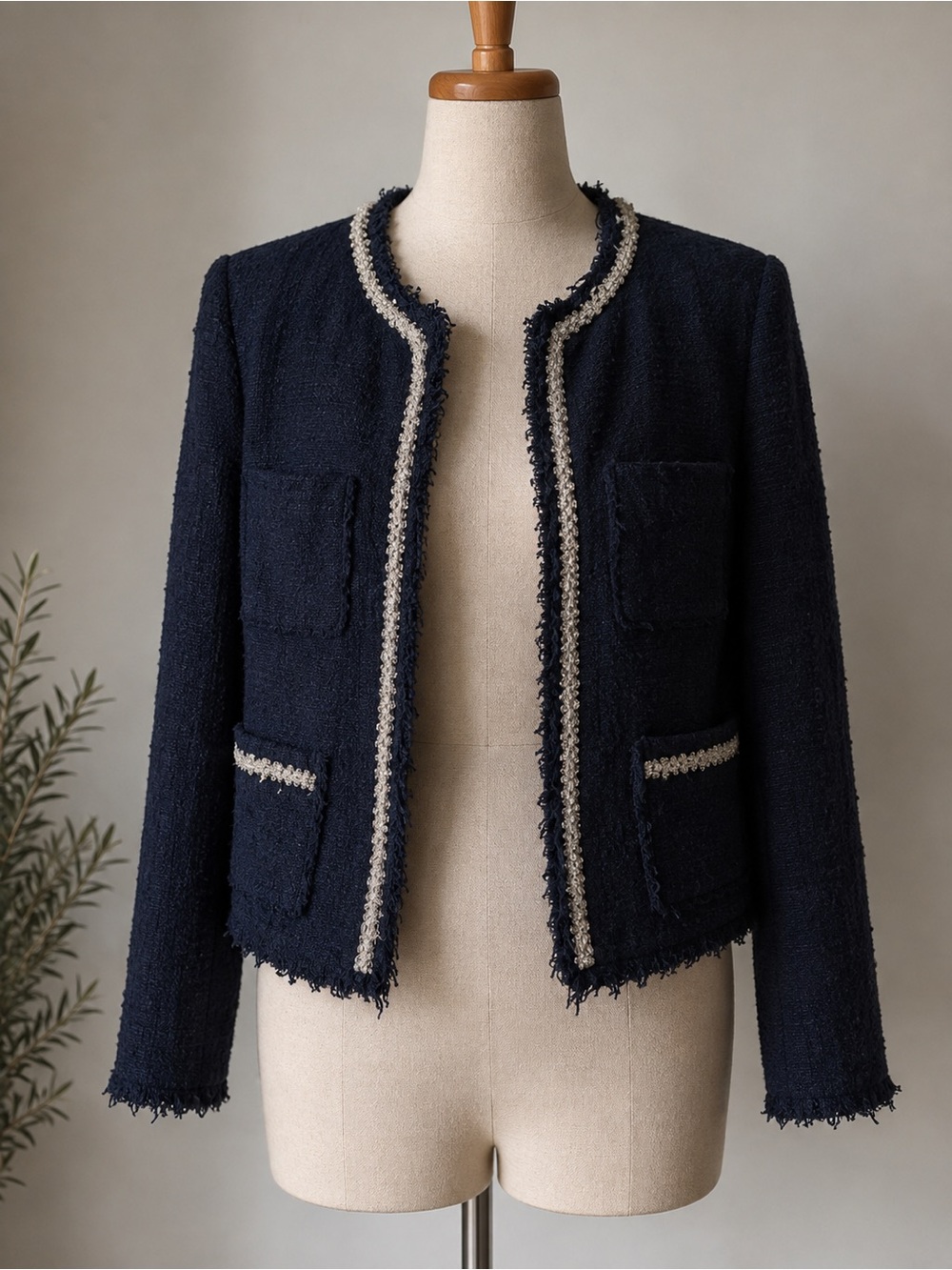 Tweed Navy Blue Zara Jacket- US XL